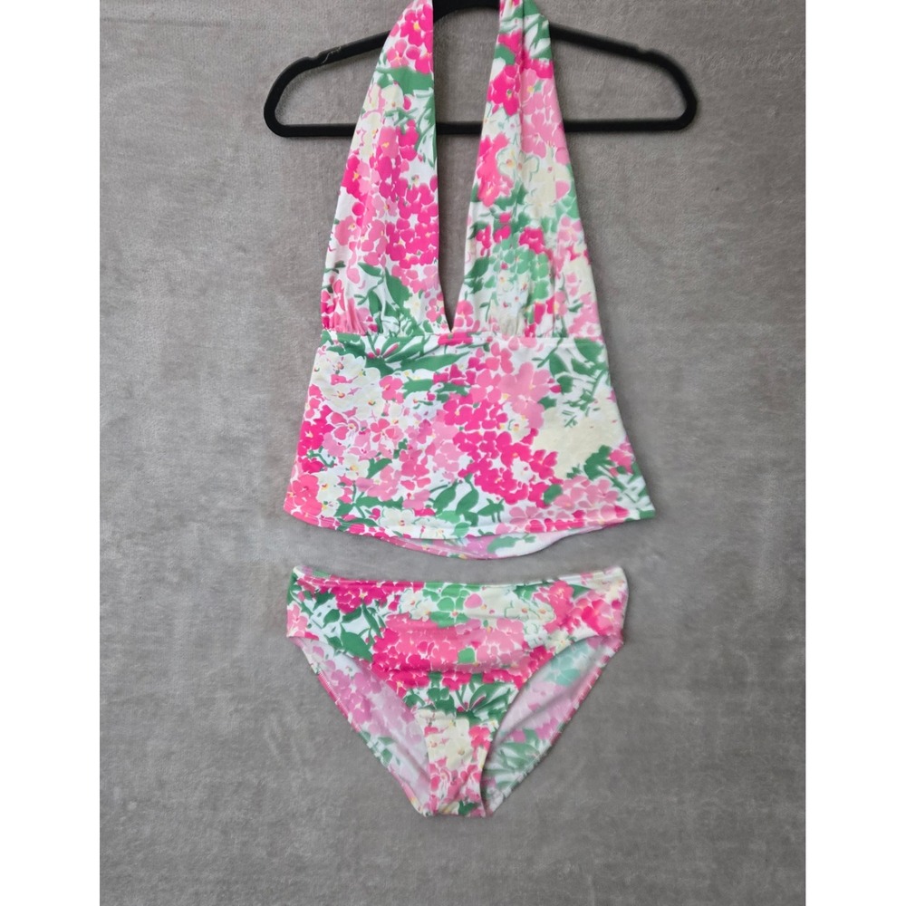 Lauren Ralph Lauren Floral Halter Tankini Swim Set 16 Pink Resort Beach Preppy